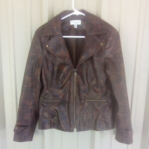 Women's Faux Leather Snakeskin Lined Brown Moto Jacket Size Small Vegan
